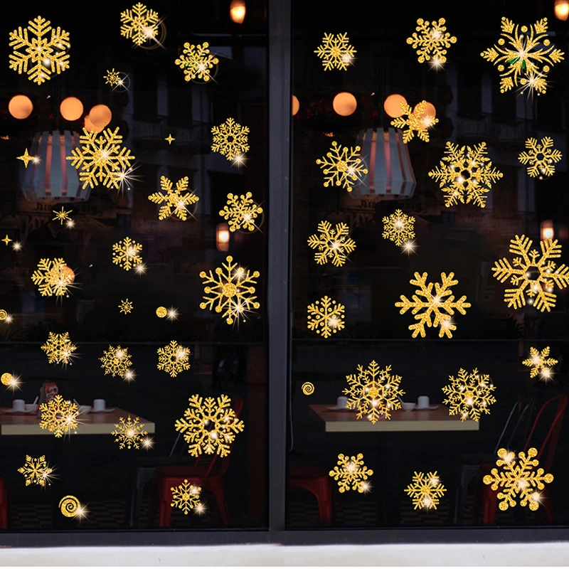 DIY Wall Christmas Decoration Gold Snowflake Glass Window Stickers